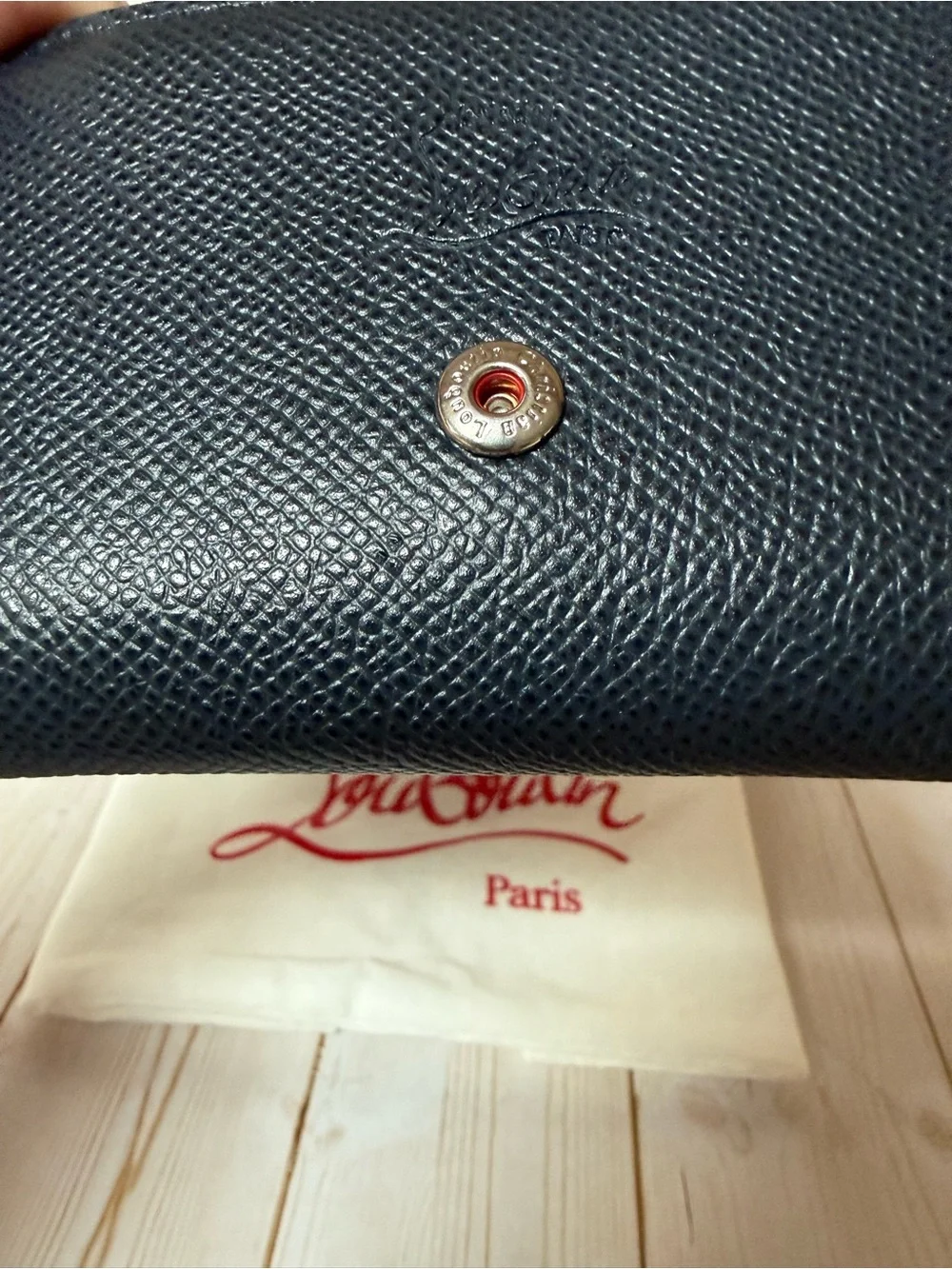 Christian Louboutin Groovy Calfskin Leather Trifold Wallet Navy